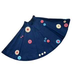 Vintage 50s Rare Navy Felt Embroidered Button Floral Circle Skirt S